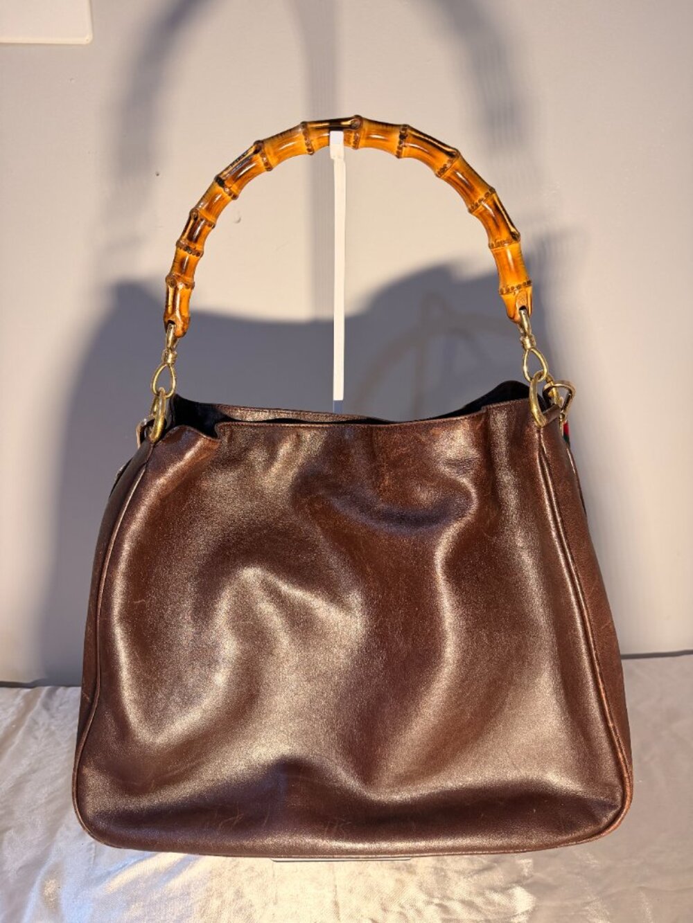 Vintage Gucci Brown Leather Bamboo Handle Hobo Shoulder Bag